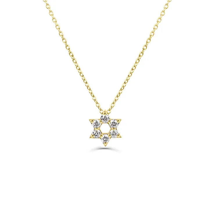 Jewish Religious Jewelry 14k Gold Plated 925 Sterling Silver Star of David Crystal Pendant Necklace