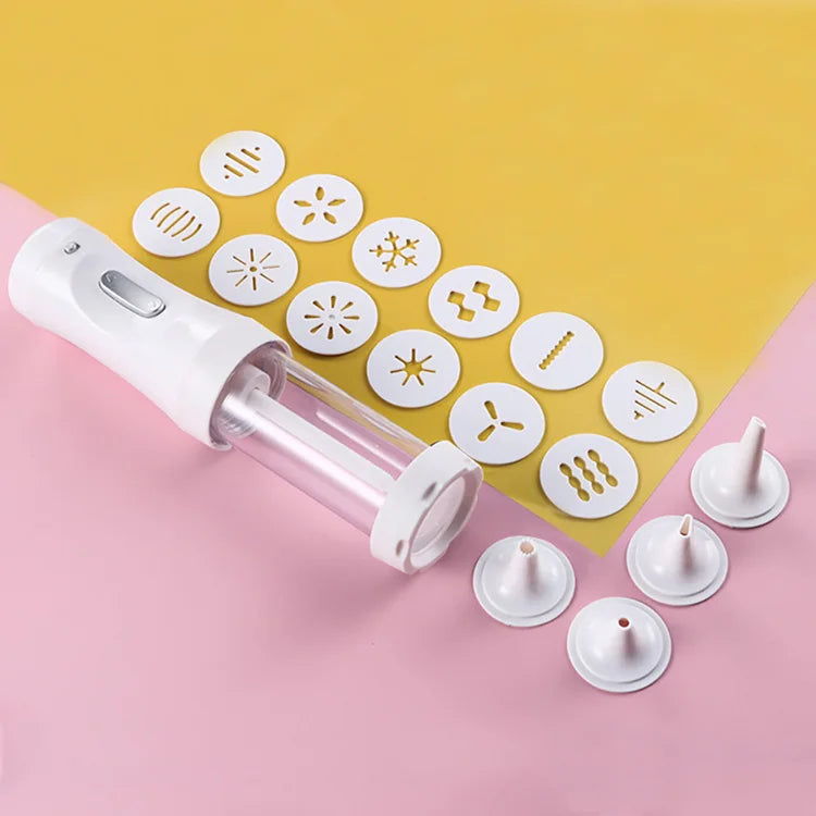 12 Discs and 4 Icing Tips Electric Cookie Decorating Tool Gun Cookie Maker Kit