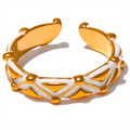 JINYOU 2837 White Enamel Stainless Steel Exquisite Open Gold Color Ring for Women Charm Fashion Daily Trendy Finger Jewelry Gift