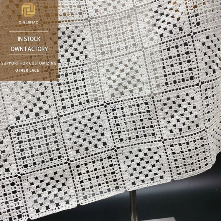 Wholesale Square Pattern Lace Fabric Dress Hollow Embroidery for Clothing Shoes and Bags for Embellishment