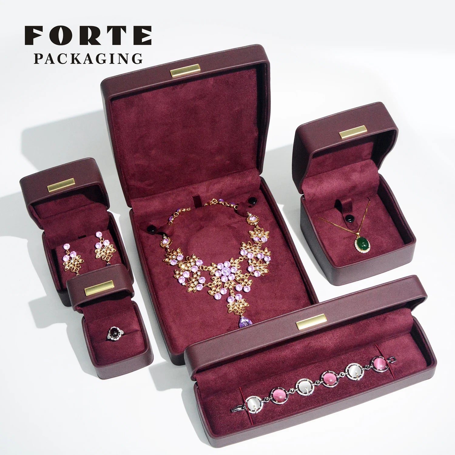FORTE Leather Jewelry Box Custom Logo Necklace Ring Gift Box Luxury Jewelry Packaging