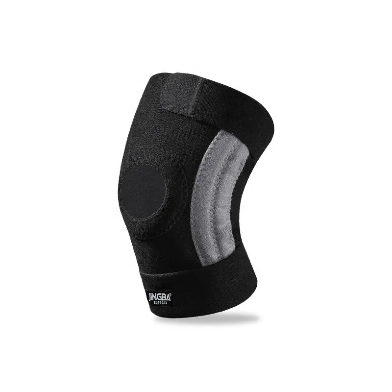 JINGBA Custom Logo Black Adjustable Knee Compression Sleeve Joint Support with Straps and Springs for Men & Women Workout Sport