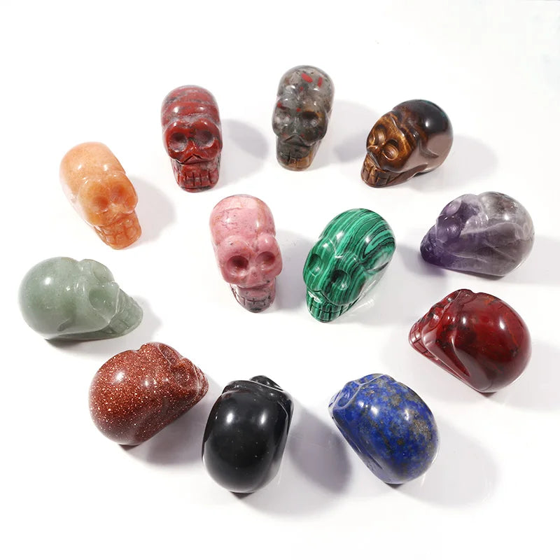 1Inch Mixed Color Natural Healing Gemstone Crystal Carved Head Skulls Ornament Home Decoration Unique Craft Spiritual Collection