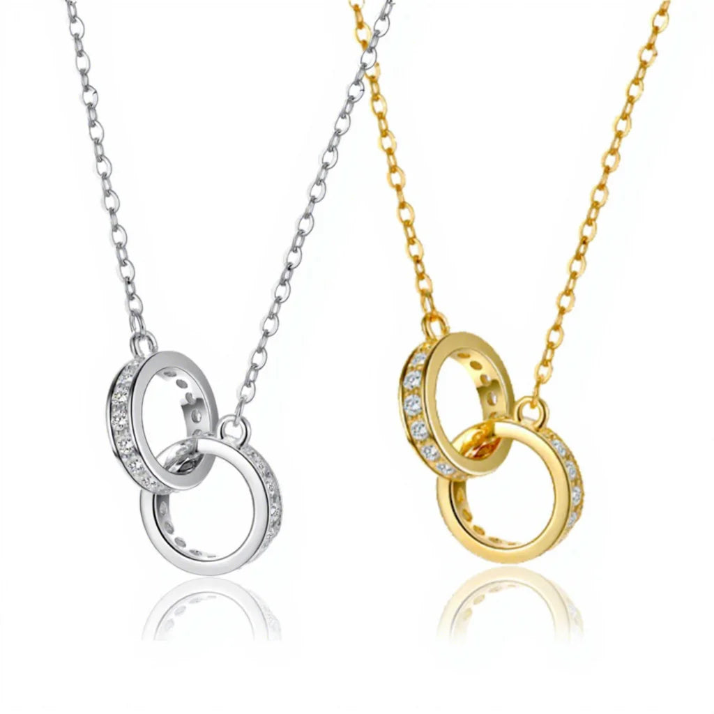 FUAMAY 18K Gold-Plated Interlocking Circle Pendant Necklace for Women Double 2 Circle Heart Shape Wedding Party Engagement