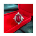 Newest Design Luxury Big 13*18mm Red Ruby 925 Silver Ring Paved With White Round Pearls  for Party