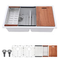 Sarlai Group 33"x19" Quartz  with Workstation Undermount White 33 Double Bowls Granite Composite Kitchen Sink