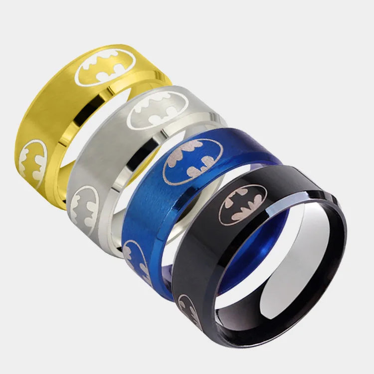 Boho Fashion Stainless Steel 8mm Batmen Engraving Finger Ring Unisex for Men and Women Rings