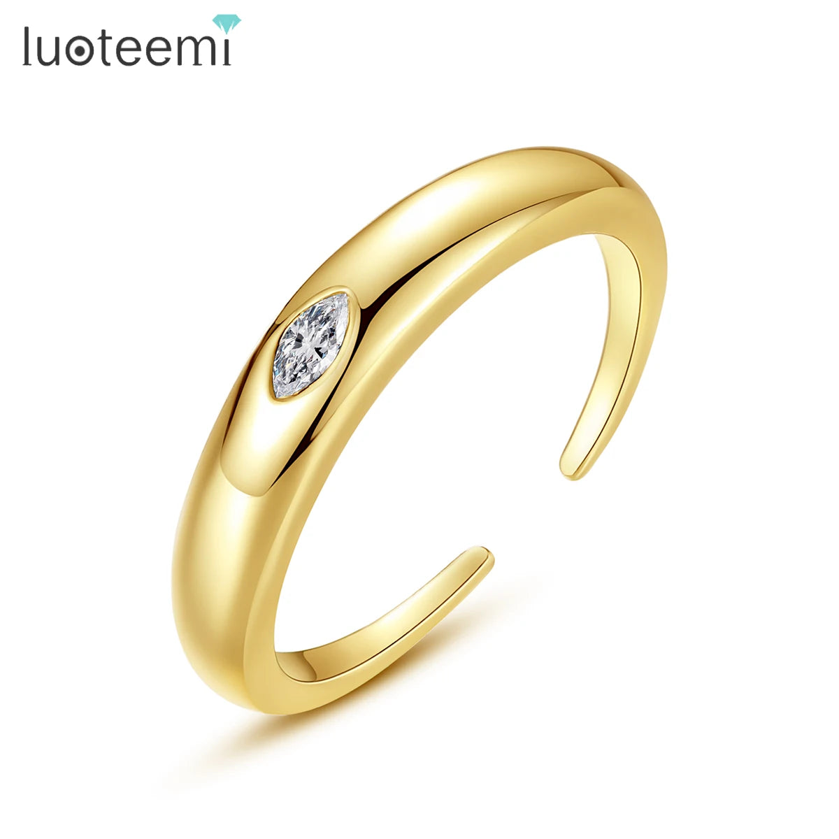 LUOTEEMI New Fashion Factory Wholesale Minimalist Ring Single Horse Eye Cutting Zirconia Stone Marquise Rings