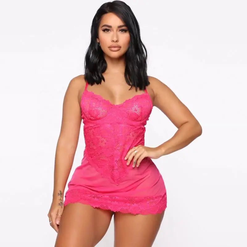 Imported Performance Plus Size Pink Ladies Teddy Pajamas Summer Thin Lace Decorated Sleepwear for Women Light Control Level