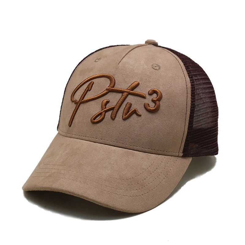 Factory OEM Custom Design Suede Hats 5-panel Curved Brim 3D Embroidery Snapback Sports Baseball Cap Mesh Trucker Hats
