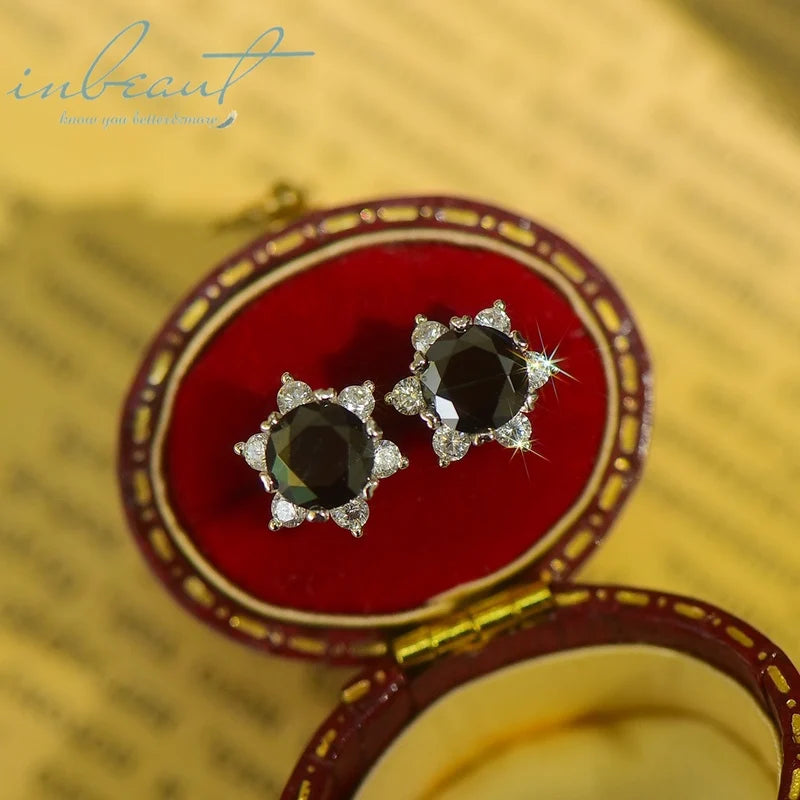 Silver 925 Original Total 2 Carat Brilliant Cut Diamond Test Past Black Moissanite Sunflower Stud Earrings Women Fine Jewelry