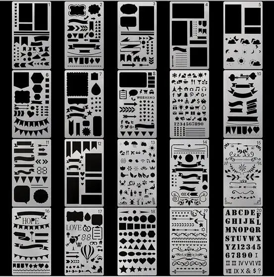 A6 Plastic Drawing Stencils Painting Template Ruler-Drawing Kits-Arts and Crafts for Notebook Diary DIY Scrapbook Photo Album