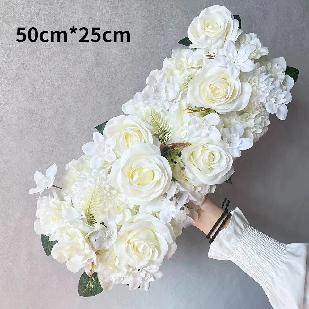 Artificial Flower Wall Panels White Rose Hydrangea Flower Wall Mat Screen Trellis Privacy Hedge for Home Wedding Backdrop Party