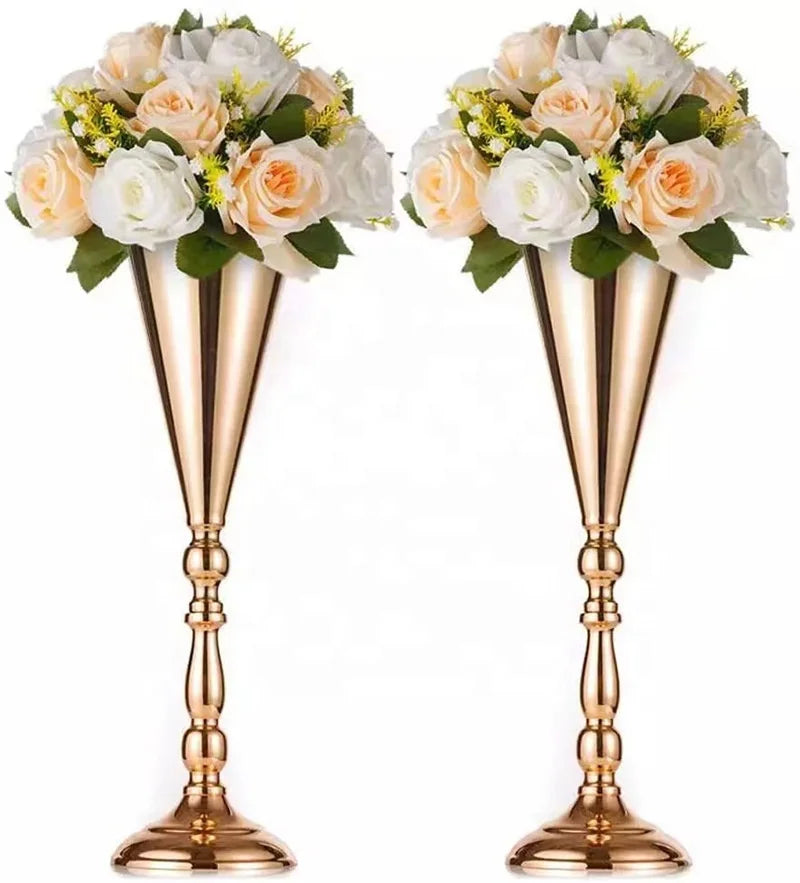 Tabletop Metal Wedding Flower Vase Stand Golden Table Decorative Centerpiece Artificial Flower Holder for Anniversary Stage
