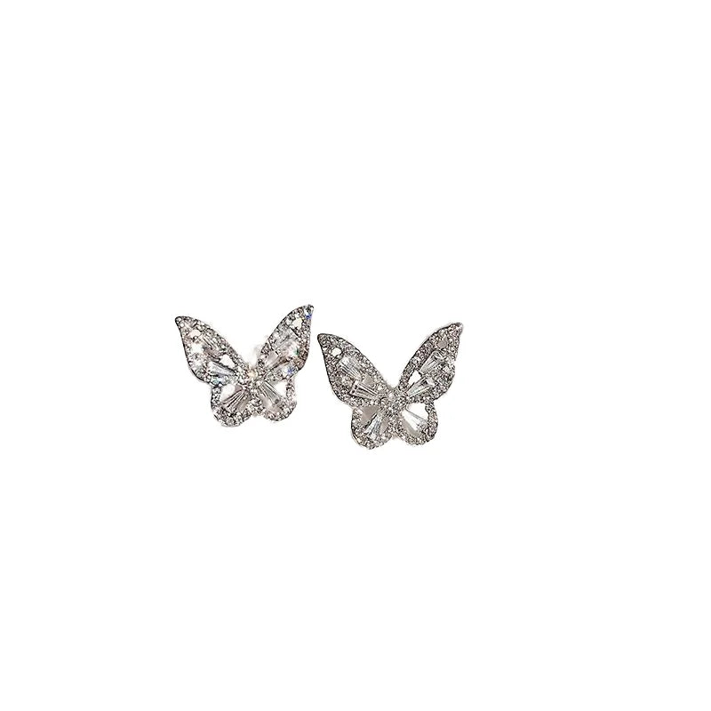 2022 Vintage Wedding Silver Earrings with Butterfly and Zircon Bling Ear Jewelry for Girls Ladies for Parties Gifts Wholesale