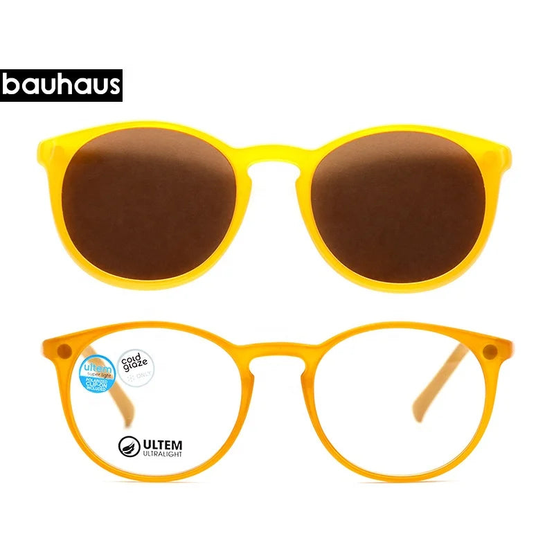 RS010 Delicate Ultem Round Eyeglasses Frame with Magnet Clip on Sunglasses