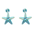 Beach Starfish Dangle Earrings for Women Blue Acrylic Beads Elegant Beach Charms Drop Earrings