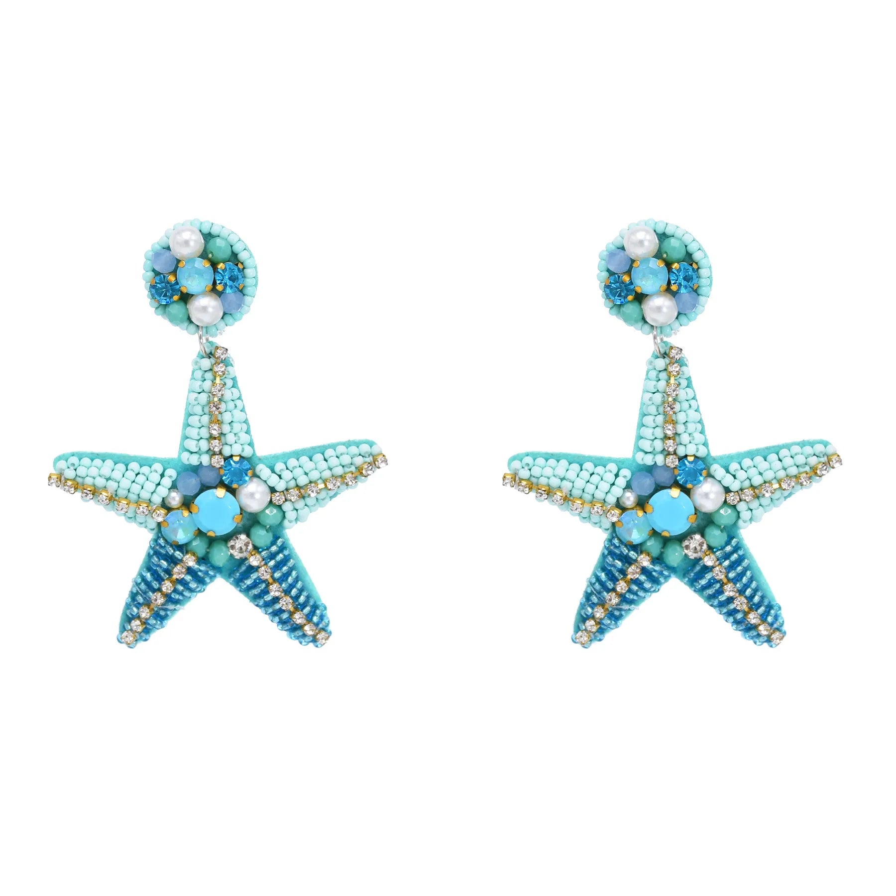 Beach Starfish Dangle Earrings for Women Blue Acrylic Beads Elegant Beach Charms Drop Earrings