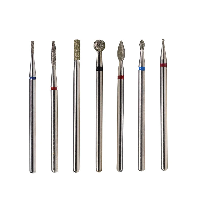 3/32 Ball/Flame/Bullet/Round Top/Cylindrical Shape Russian Rainbow Clean Cuticle Polishing Burr Safety Diamond Nail Drill Bits