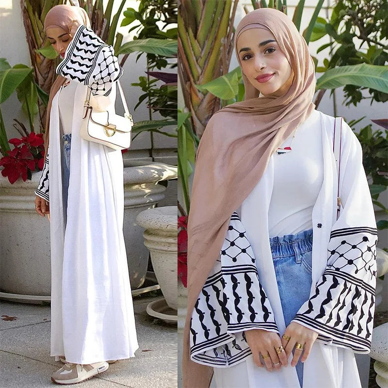 Sharut Turkey Modest Abaya Kimono Muslim Women Dress Embroidery Sleeve Crepe Palestine Kefiyyeh Dubai Palestinian Abaya 2024