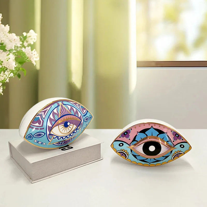 Wholesale Modern Evil Eye Ceramic Statue OEM/ODM Custom Nazar Boncuk Sculpture Turkish Protection Charm Home Decor Souvenir