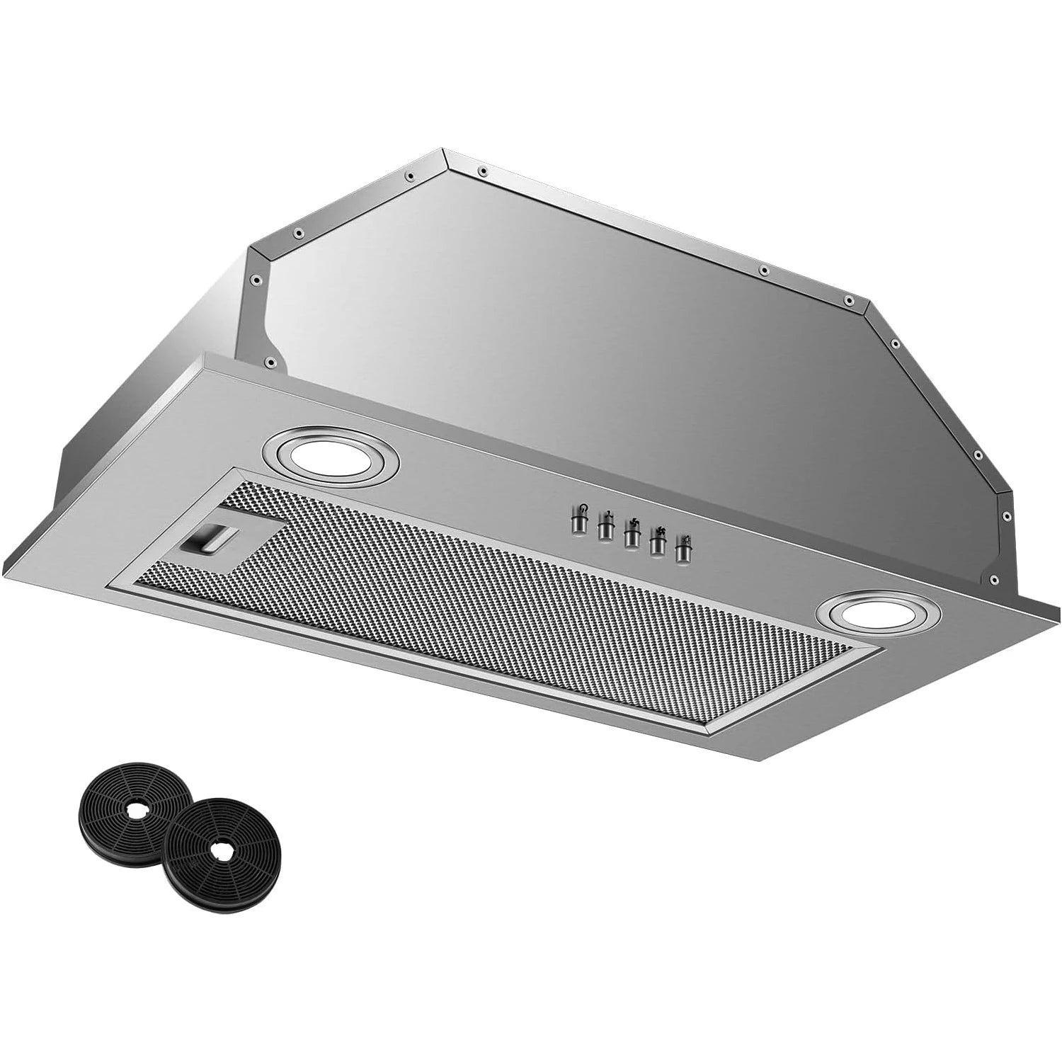 KICHPOWER 52cm Insert Range Hood 3-Speed Ventilation Ducted/Recirculating with Carbon Filter LED Lights