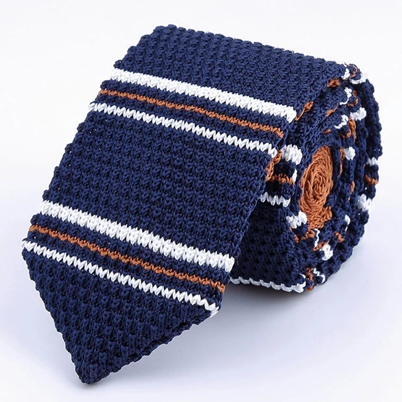 6cm Knitted Slim Tie Black White Red Striped Floral Leisure Neck Tie for Men Business