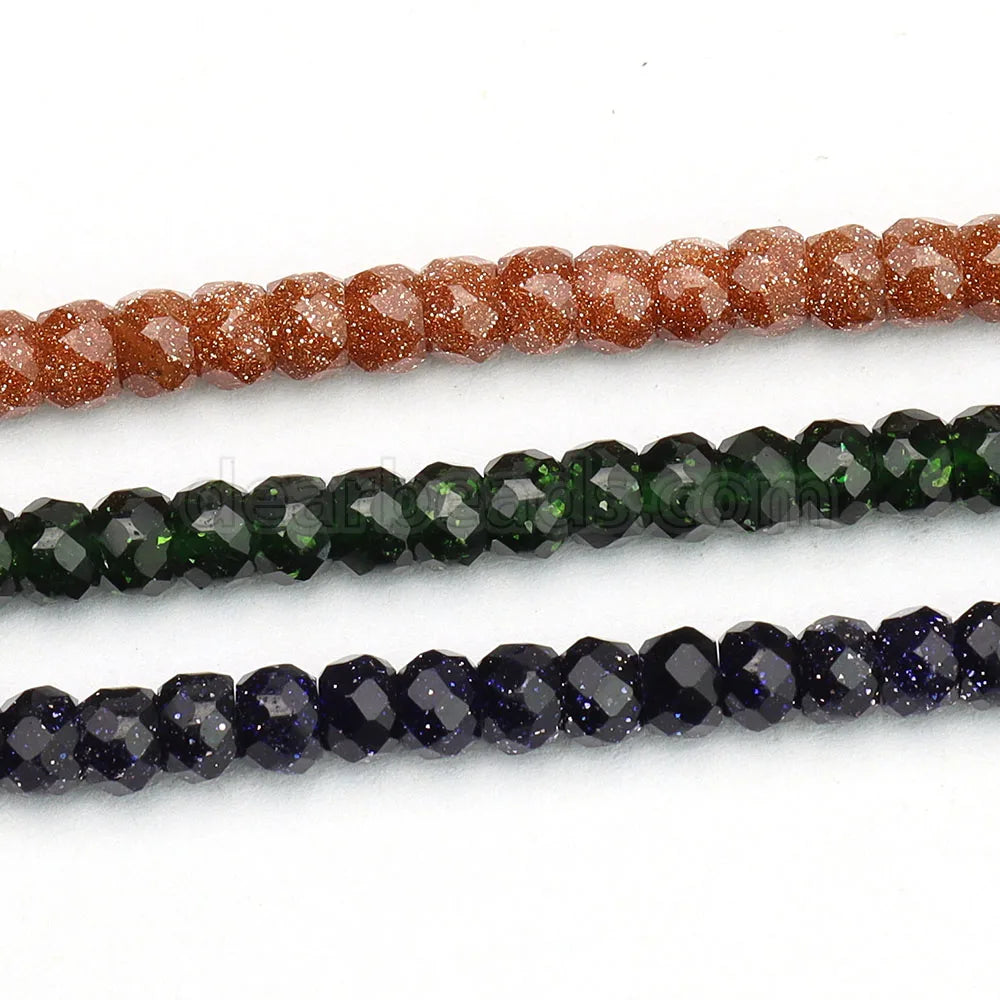 Natural Small Tiny Rondel Sandstone Faceted Gemstone Beads 2*3 mm Faceted Rondelle Goldstone Stone Beads for Jewelry Making
