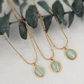 Retro Stainless Steel Plated 18k Gold Ins Jewelry Female Clavicle Chain Opal Oval Pendant Necklace Collar De Acero Inoxidable