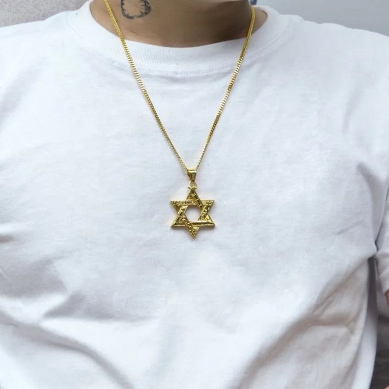 Fashion Jewelry Vintage Retro Hexagram Star Pf David Stainless Steel Hiphop Punk Pendant for Men
