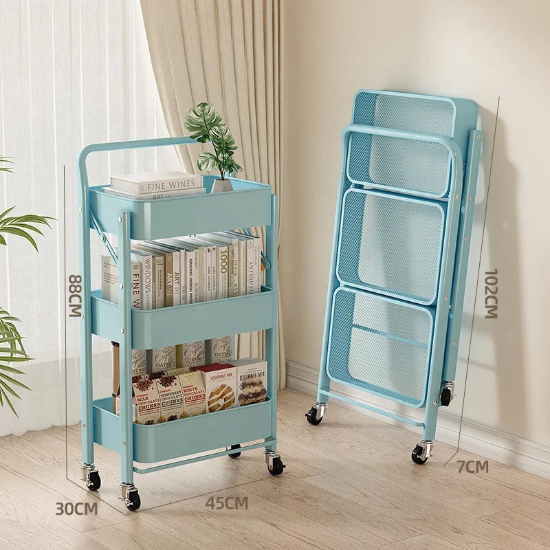 Blue Mobile Foldable Metal Iron Modern Commercial Hair Salon Storage Rack Multi-Layer Living Room Hotel Bedroom Kitchen