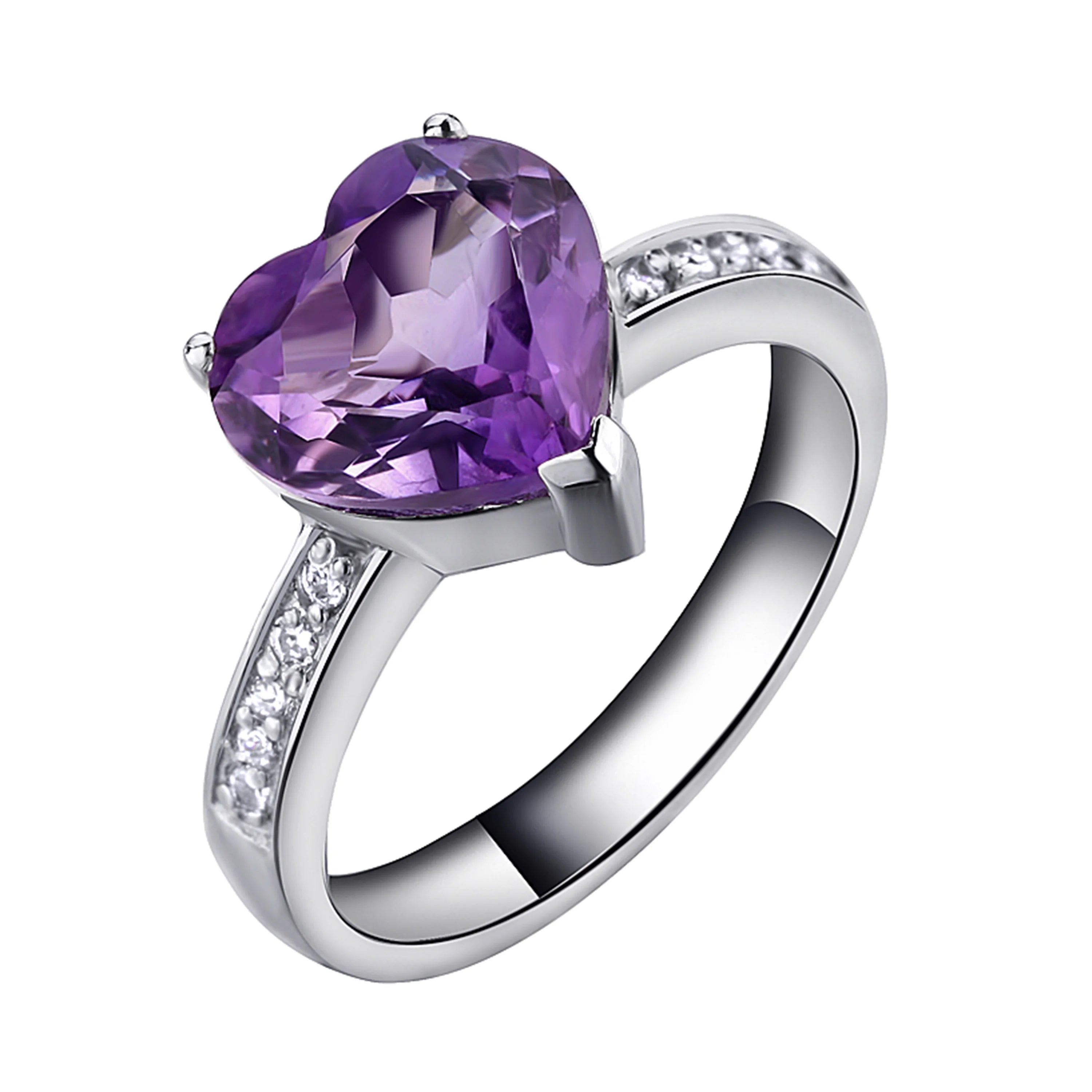 925 Sterling Silver Jewelry Split Trillion Cut Amethyst Engagement Ring