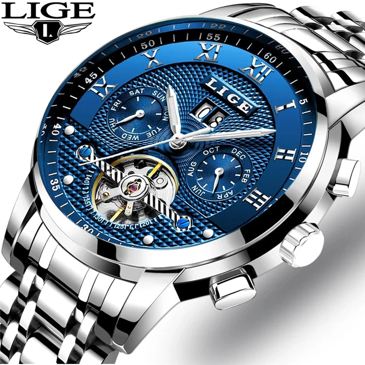 LIGE 9841 Watch Automatic Steel Stainless Men's Wristwatch Mechanical Watches Fashion Watches Men Wrist Jam Tangan