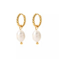 Drop Ship Stainless Steel Fine Jewelry Twisted Hoop Earring Gold Hoops Freshwater Pearl Dangle Earring Jewelry Pearl Earrings