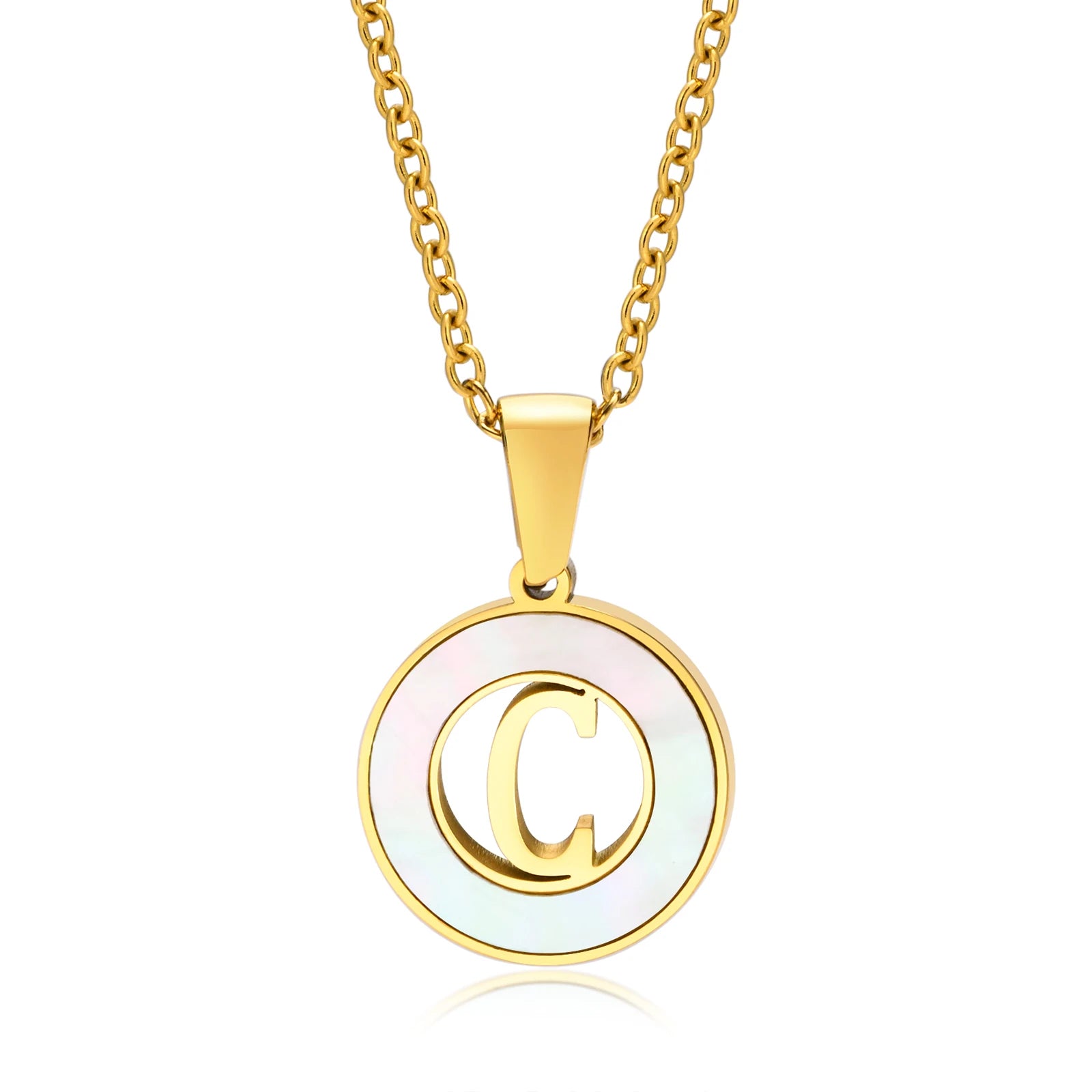 New Arrival 2025 Couple Letter Pendant Geometric Round Necklace Shell Round Letter C Customized Diy Name Letter Pendant Necklace