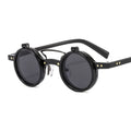 round Frame Punk Sunglasses with Double Flip Men and Women Biker Trend UV400 Protection PC Material Black and White Styles