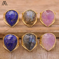 Luxury Gemstone Teardrop Rings  Open Gold Band  Healing Amethyst Lapis Labradorite Ring for Women