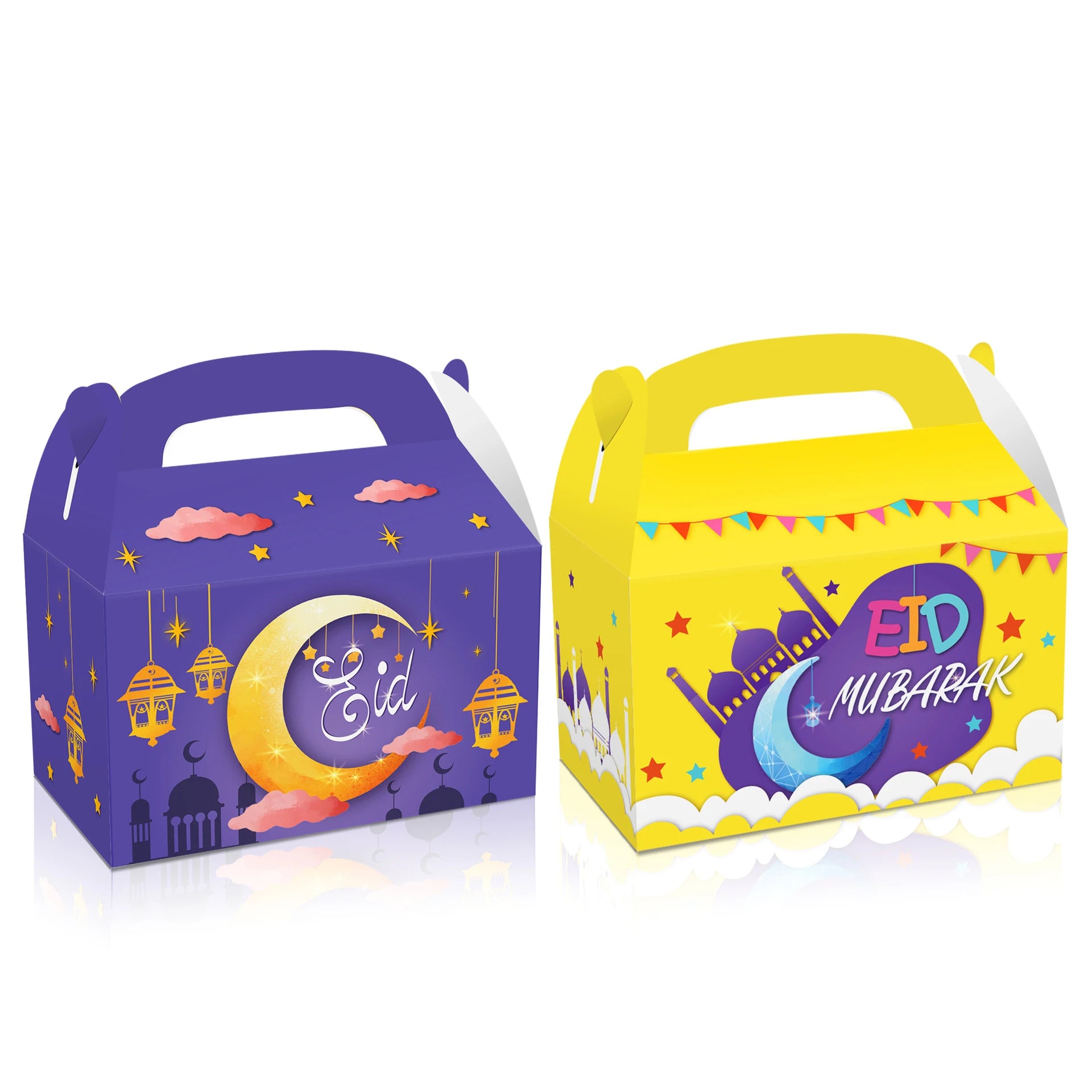 12Pcs/Pack Islamic Eid Decorations Chocolate Cookie Box Eid Mubarak Party Gift Favour Paper Boxes