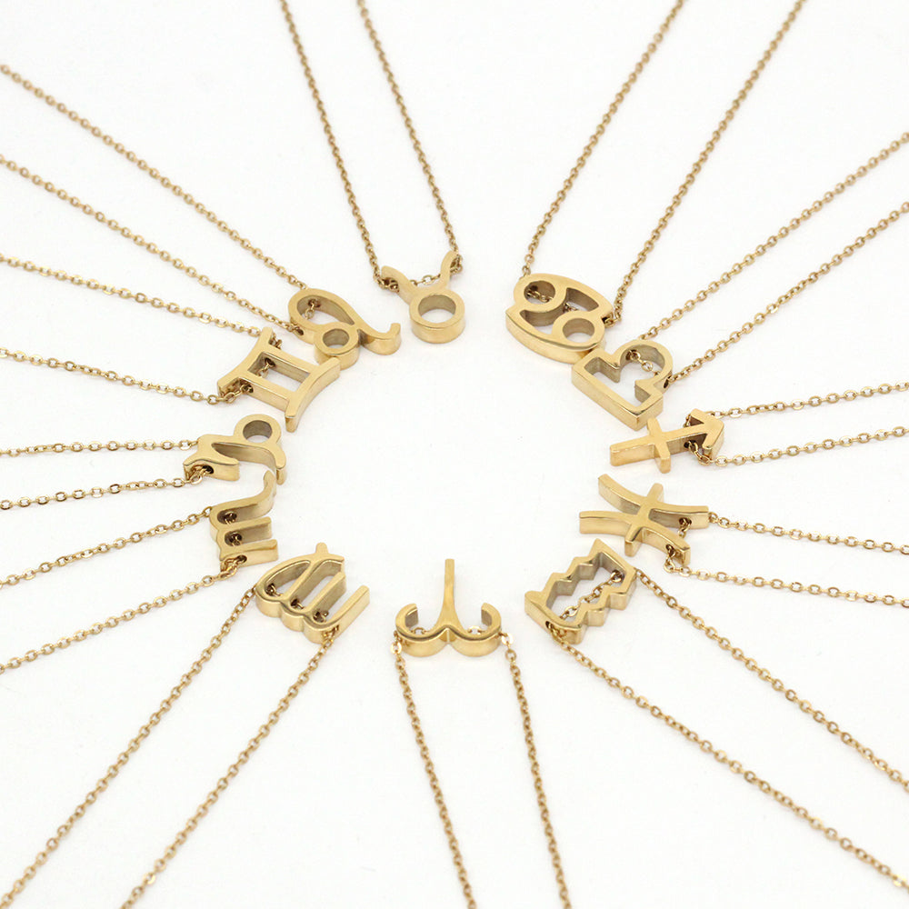 14K Gold Plated 316L Stainless Steel Custom Zodiac Series Pendant Necklace Irregular Zodiac Shaped Horoscope Choker Necklace