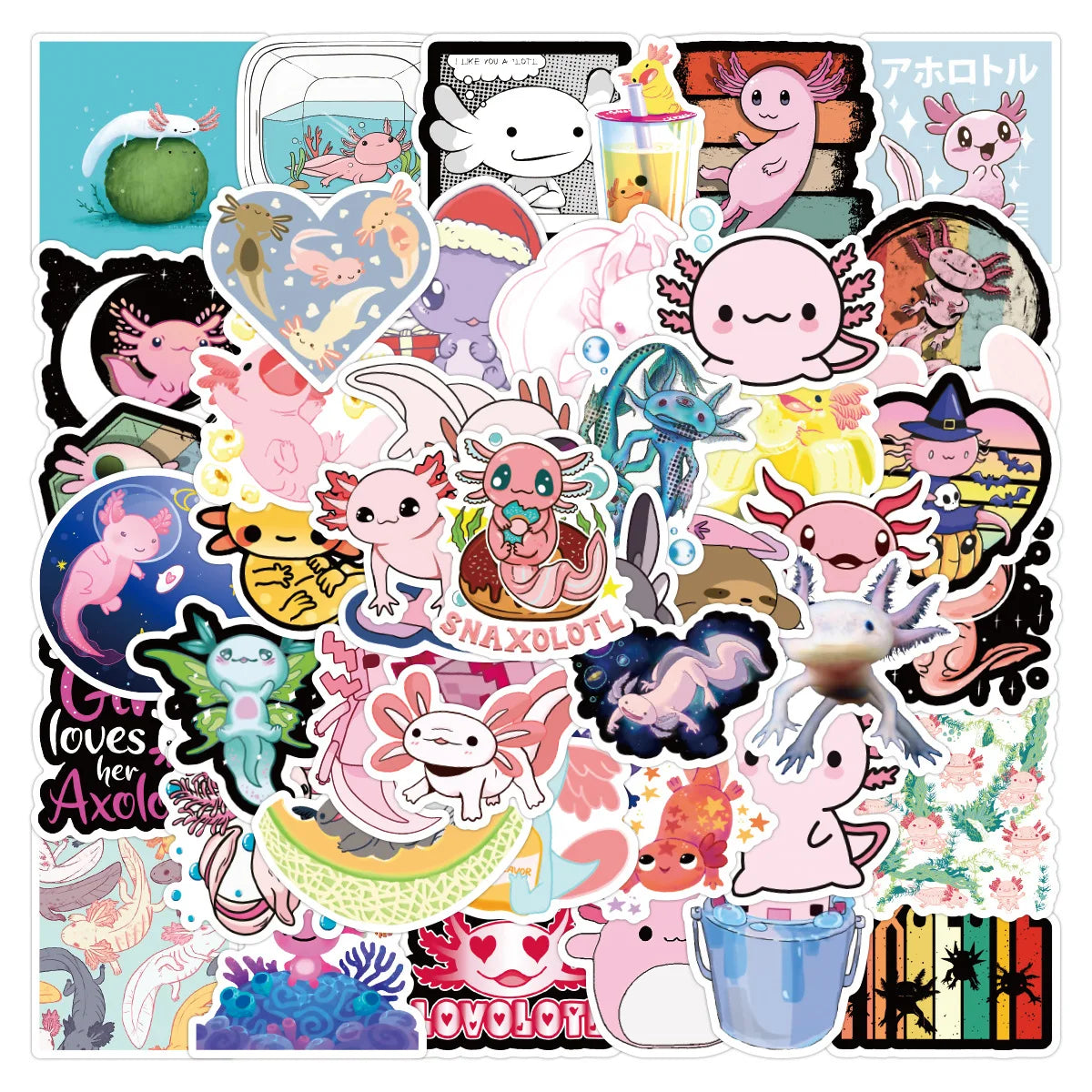 50PCS Cartoon Cute Axolotl Sticker for Kids Luggage Laptop Bottle Strawberry VSCO Stickers
