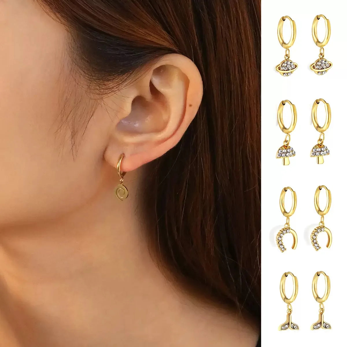 Ins Popular Stainless Steel Earring Diamond Star butterfly Shiny Zircon Pendant Hoop Earrings