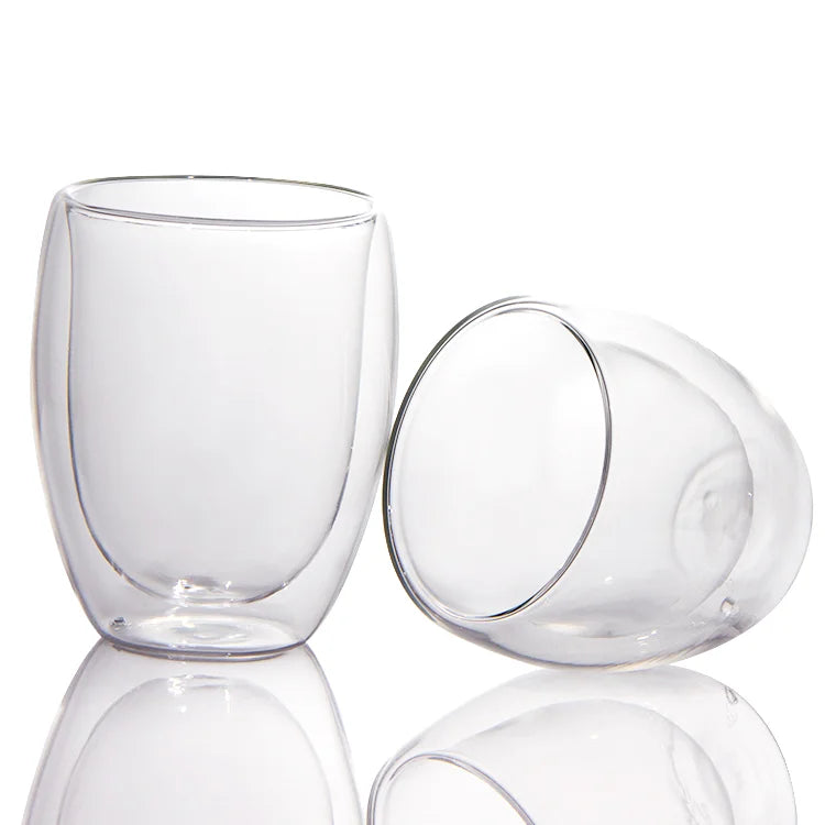 250ml Modern Design Coffee Fruit Tea Milk Water Tumbler Wine Shaped Double Wall Insulation Glass Cup for Home