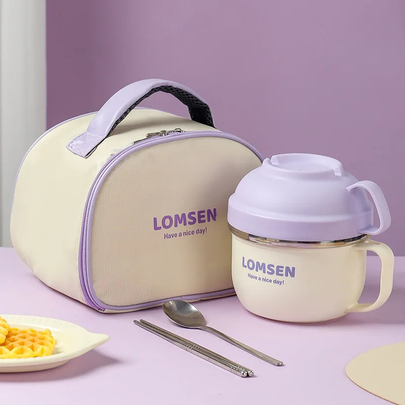 304 Stainless Steel Reusable Round Thermos Bento Food Flask Warmers Container Lthermal Insulated Bowl Lunch Box with Lids Bag