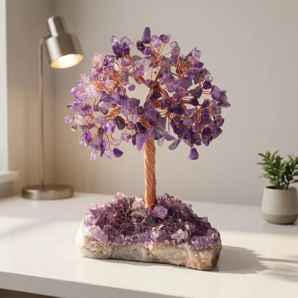 Wholesale Natural Crystal Amethyst Cluster Stand Gravels Lucky Tree Base Home Desk Living Room Decor