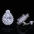Shiny White Pear Cut Cubic Zircon Studded Clip on No Hole No Pieced Earrings for Women Wedding Dress Accessories