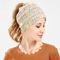 QINGYAN Custom Mixed-Colour Ladies Knit Winter Cap Autumn Female Beanie with Top Hole for Women and Girls