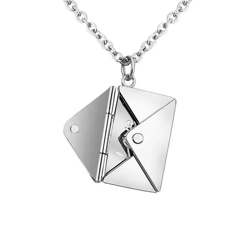Couple Fashionable Style Love Letter Locket Pendant Envelope Nameplate Necklace Customizable Card Slot Family Envelope Necklace