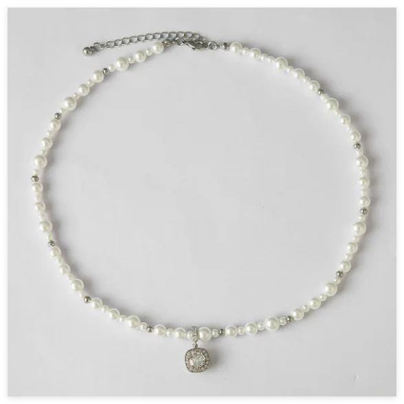 Maca Gray Pearl Necklace-Wedding Women's High-end Luxurious Handmade Simple Square-cut Zirconia Pendant Collar Chain