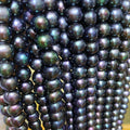 9-10mm Peacock Green Flat Freshwater Pearl Strand Hand-Beaded DIY Jewelry with Side Hole Natural Loose Pearls
