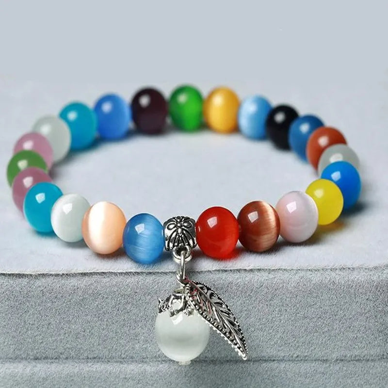 Fashion Natural 8mm Crystal Stone Bracelet Pendant Crystal Charm Bracelet String Jewelry for Women Girl Gifts